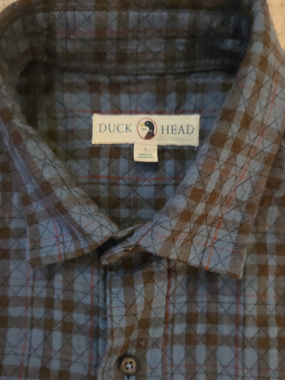 Duck Head Westover Quilted Plaid Flannel Shirt Jacket Brown Blue L Shacket